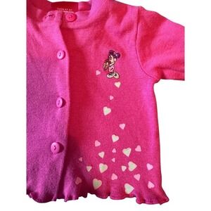 Vintage Baby Girls Pink‎ Minnie Mouse Cardigan Hearts Ruffle Trim 3 6 Months